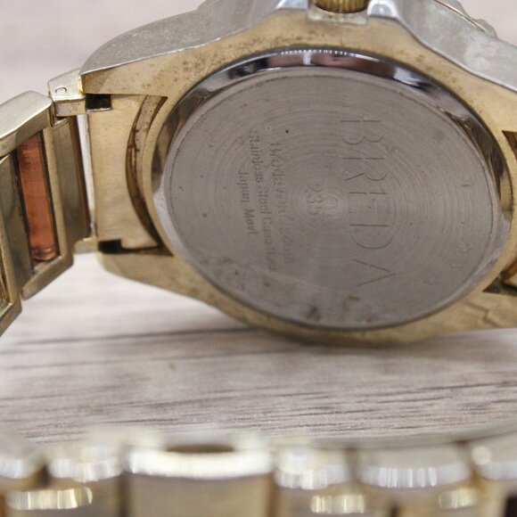 BREDA Chronograph Watch Womens Gold Tone Classic Stainless Steel Leopard Band - Picture 8 of 9